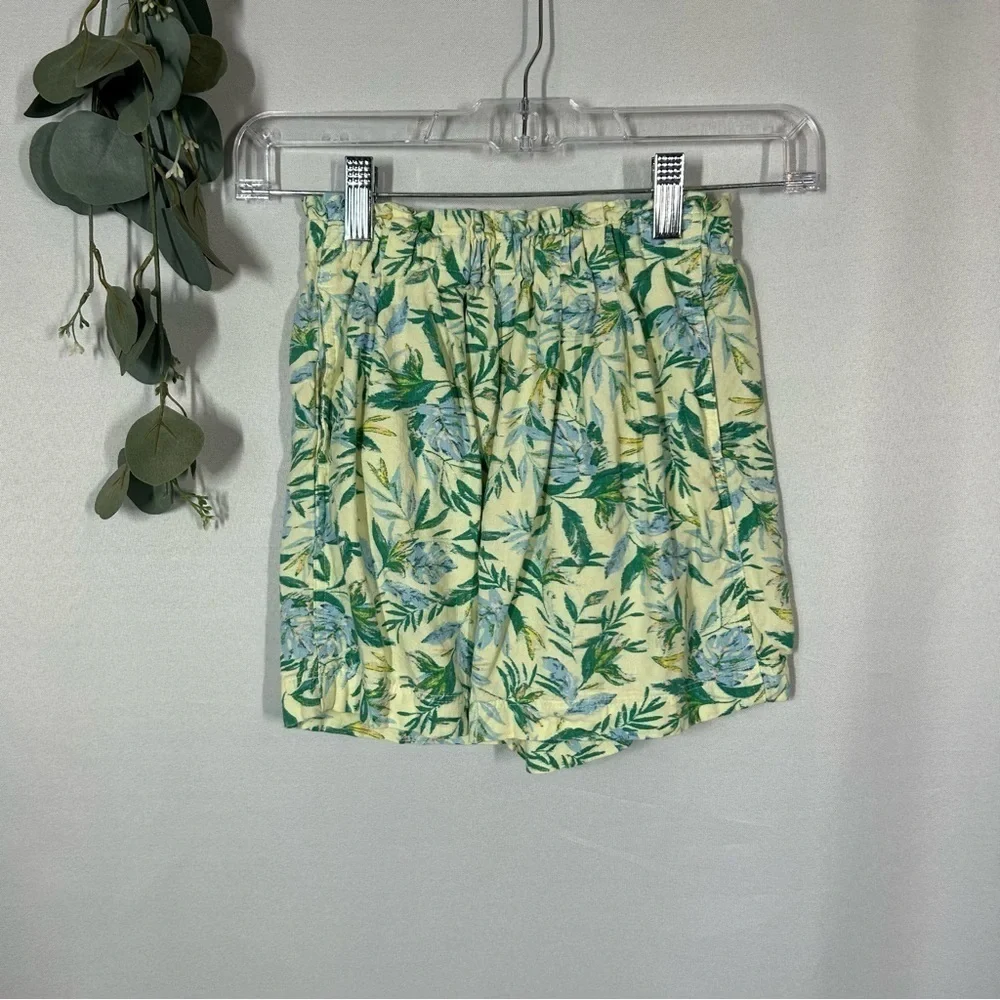 Uniqlo | Linen Easy Shorts Floral Kids Green Blue Girls Size 7/8